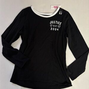 New! Justice Girls Longsleeves Shirt Size 12 Black